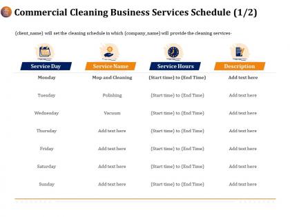 Commercial cleaning business services schedule polishing ppt ideas