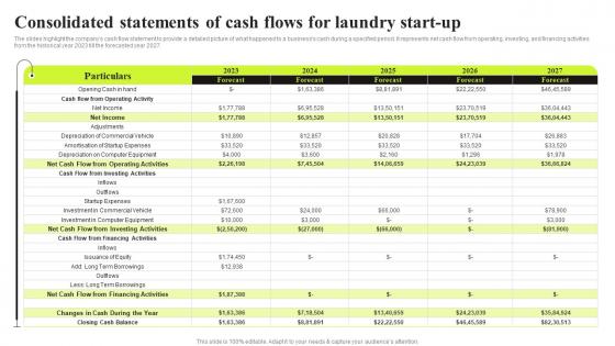 Commercial Laundry Business Plan Consolidated Statements Of Cash Flows For Laundry Start Up BP SS