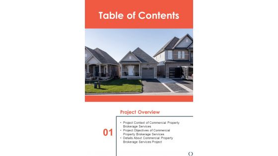 Commercial Property Brokerage Table Of Contents One Pager Sample Example Document