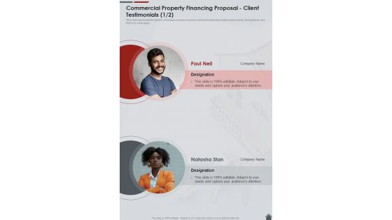 Commercial Property Financing Proposal Client Testimonials One Pager Sample Example Document