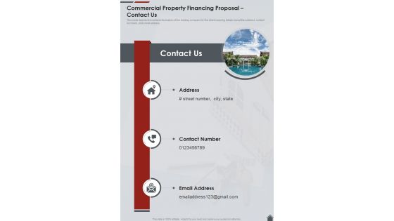 Commercial Property Financing Proposal Contact Us One Pager Sample Example Document