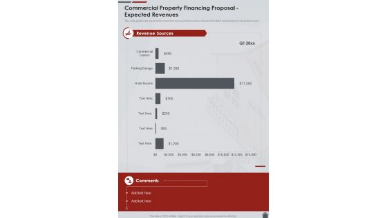 Commercial Property Financing Proposal Expected Revenues One Pager Sample Example Document