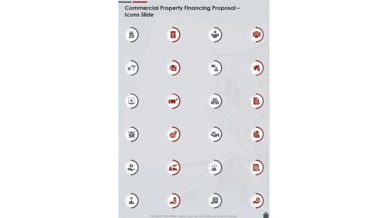 Commercial Property Financing Proposal Icons Slide One Pager Sample Example Document