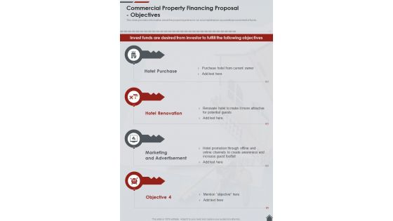 Commercial Property Financing Proposal Objectives One Pager Sample Example Document