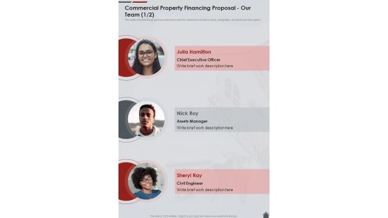 Commercial Property Financing Proposal Our Team One Pager Sample Example Document