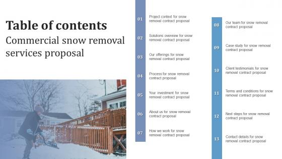 Commercial Snow Removal Services Table Of Contents Commercial Snow Removal Services Proposal