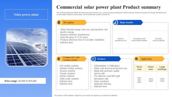 Commercial Solar Power Plant Product Summary