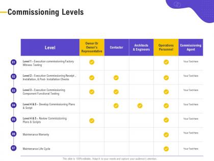 Commissioning levels installation checks ppt powerpoint presentation file example