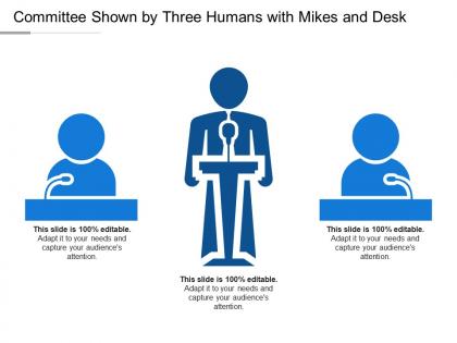 Committee shown by three humans with mikes and desk