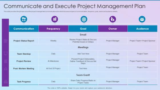 Communicate And Execute Project Management Plan Process Improvement Planning
