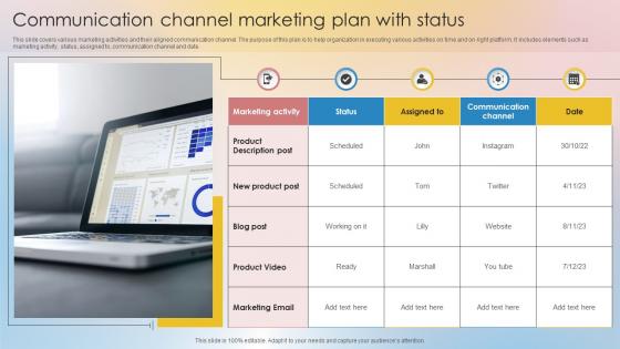 Communication Channel Marketing Plan With Status