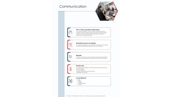 Communication Investment Advisory One Pager Sample Example Document