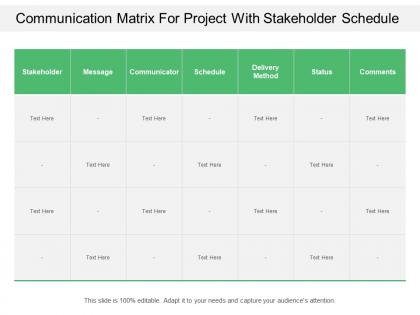Communication matrix for project with stakeholder schedule