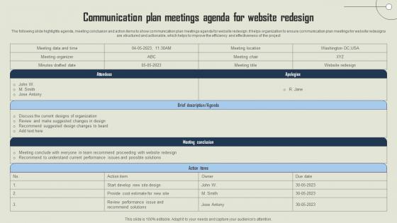 Communication Plan Meetings Agenda For Website Redesign