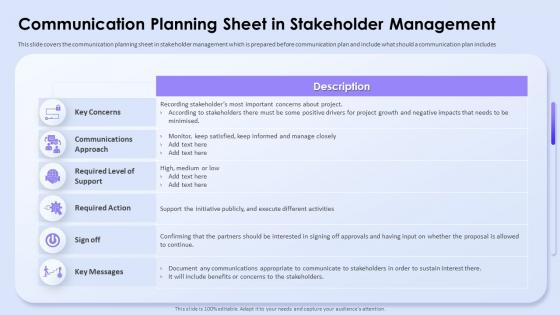 Communication Planning Sheet In Stakeholder Influence Stakeholder Decisions With Stakeholder