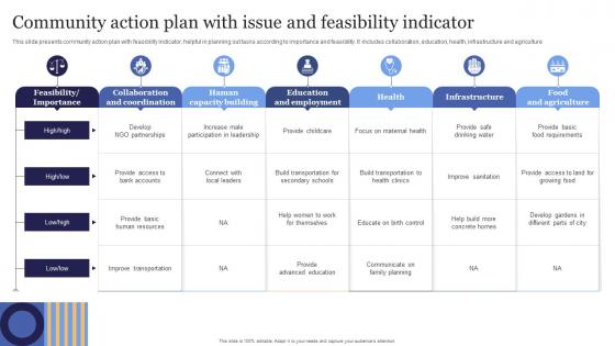 Community Action Plan With Issue And Feasibility Indicator