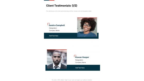 Community Service Project Proposal Client Testimonials One Pager Sample Example Document