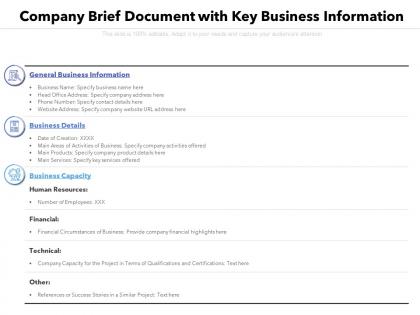 Company brief document with key business information