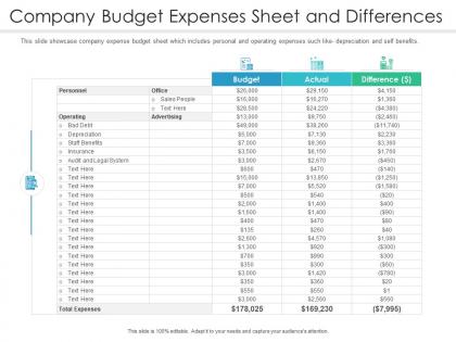 Company budget expenses sheet and differences