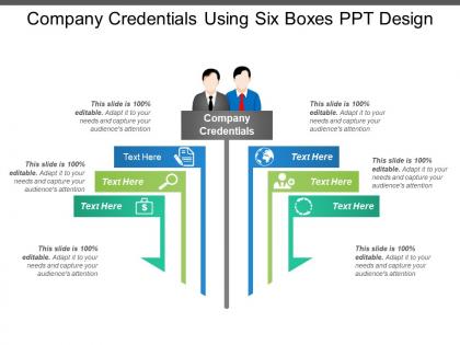 Company credentials using six boxes ppt design