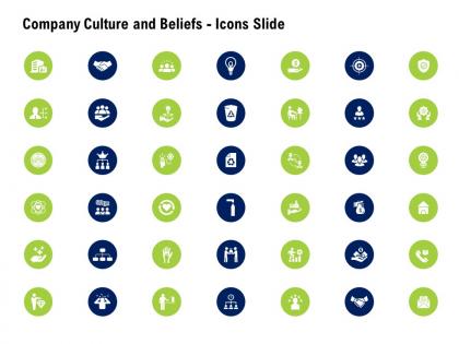 Company culture and beliefs icons slide ppt slides