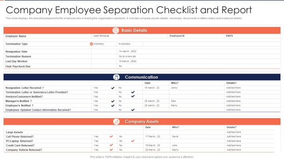 Company Employee Separation Checklist And Report