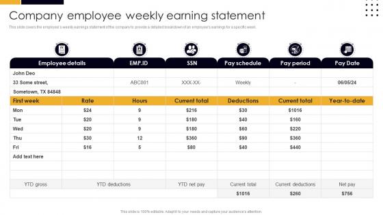 Company Employee Weekly Earning Statement