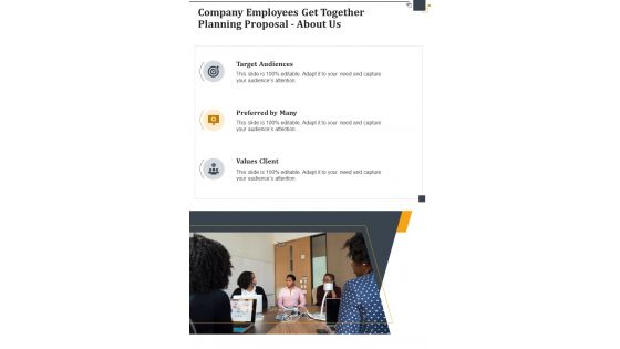 Company Employees Get Together Planning Proposal About Us One Pager Sample Example Document