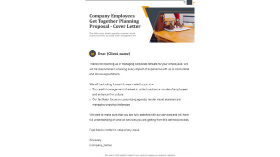 Company Employees Get Together Planning Proposal Cover Letter One Pager Sample Example Document
