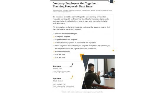 Company Employees Get Together Planning Proposal Next Steps One Pager Sample Example Document