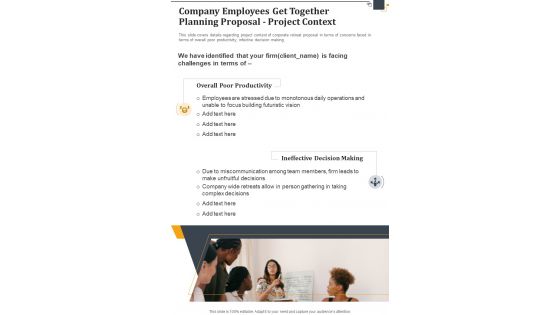 Company Employees Get Together Planning Proposal Project Context One Pager Sample Example Document
