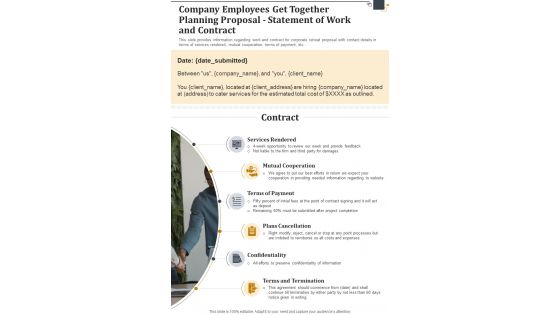 Company Employees Get Together Statement Of Work And Contract One Pager Sample Example Document