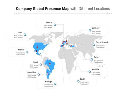 Company global presence map with different locations