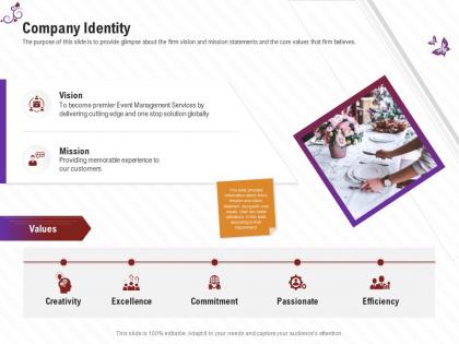 Company identity stage shows management firm ppt summary