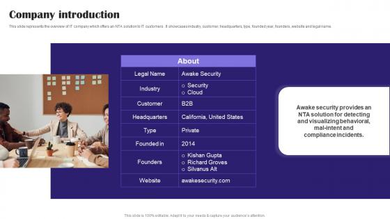 Company Introduction Awake Security Investor Funding Elevator Pitch Deck