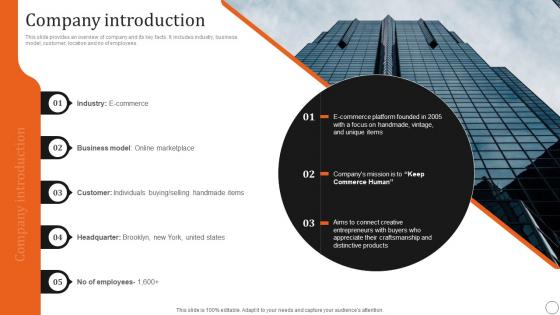 Company Introduction Etsy Investor Funding Elevator Pitch Deck