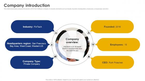 Company Introduction Financial Services And Product Company Investor Funding Elevator Pitch Deck