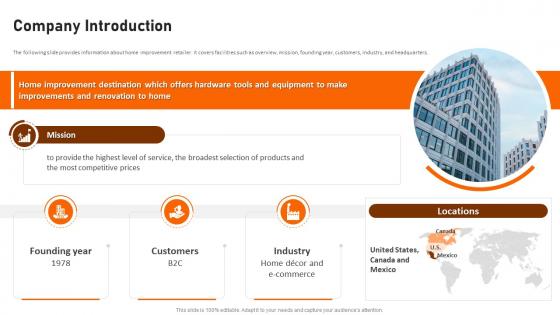 Company Introduction Home Depot Investor Funding Elevator Pitch Deck