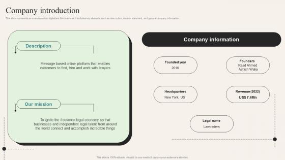 Company Introduction Lawtraders Investor Funding Elevator Pitch Deck