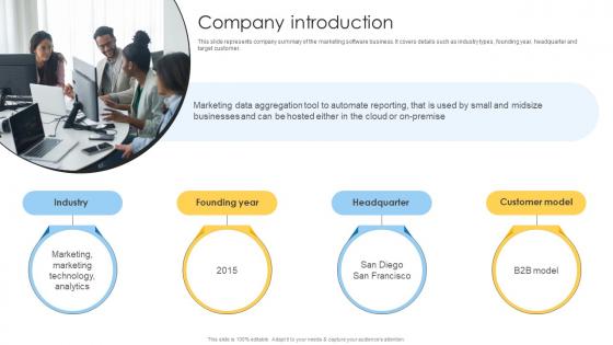 Company Introduction Marketing Data Aggregation Tool Investor Funding Elevator Pitch Deck
