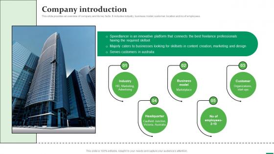 Company Introduction Speedlancer Investor Funding Elevator Pitch Deck