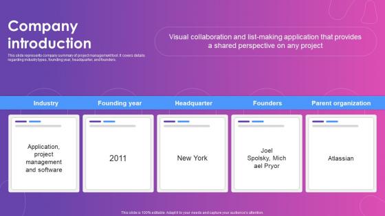 Company Introduction Trello Investor Funding Elevator Pitch Deck
