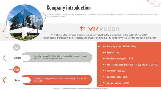 Company Introduction VR Motion Investor Funding Elevator Pitch Deck