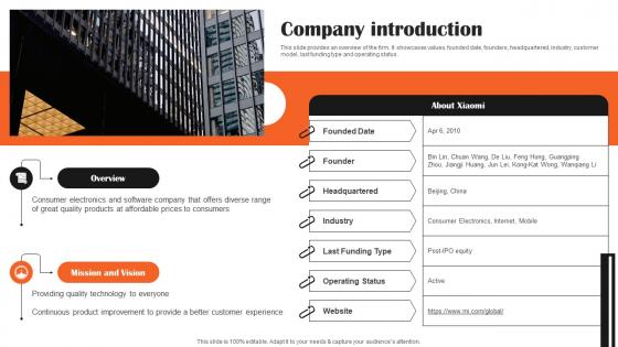 Company Introduction Xiaomi Post Ipo Investor Funding Elevator Pitch Deck
