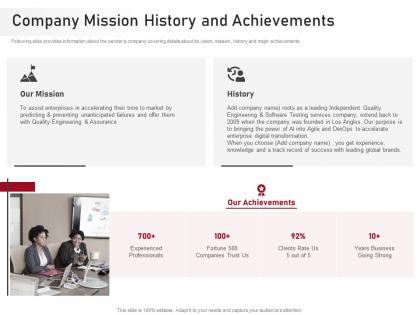Company mission history and achievements proposal agile development testing it ppt grid