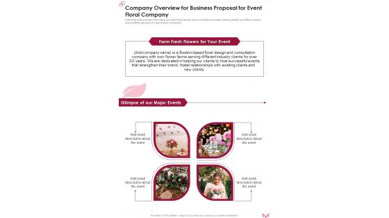 Company Overview For Business Proposal For Event Floral Company One Pager Sample Example Document