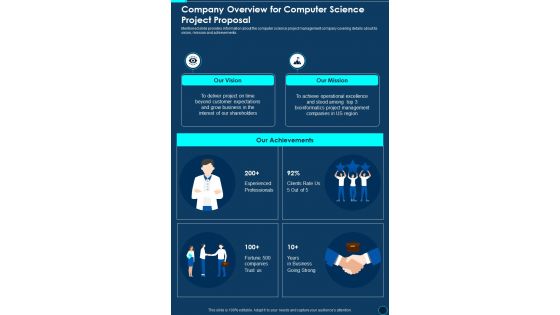 Company Overview For Computer Science Project Proposal One Pager Sample Example Document