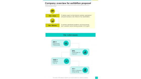 Company Overview For Exhibition Proposal One Pager Sample Example Document
