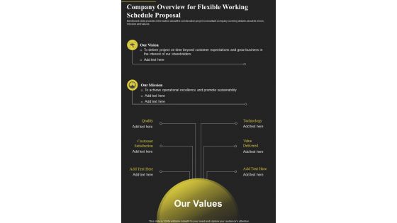 Company Overview For Flexible Working Schedule Proposal One Pager Sample Example Document