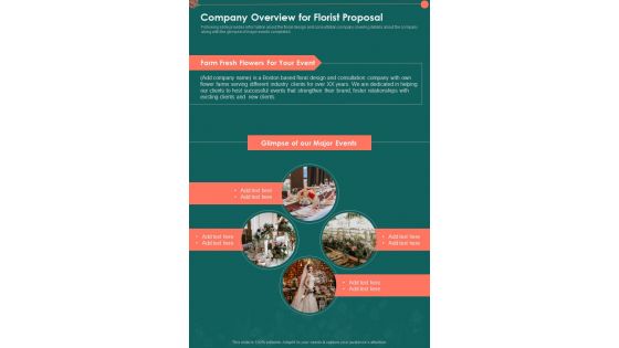 Company Overview For Florist Proposal One Pager Sample Example Document